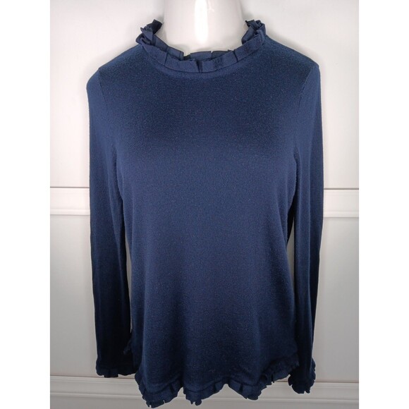 Vineyard Vines Ribbon Ruffle Edges Sweater XL Navy Blue 100% Merino Wool EUC - Picture 1 of 6